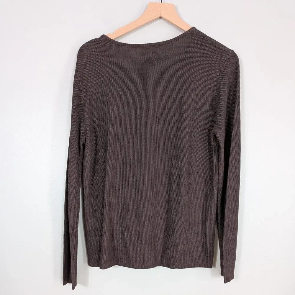 Chicos Open Knit Sweater L Brown Pullover 90s Neutral Classic Work Office Layer